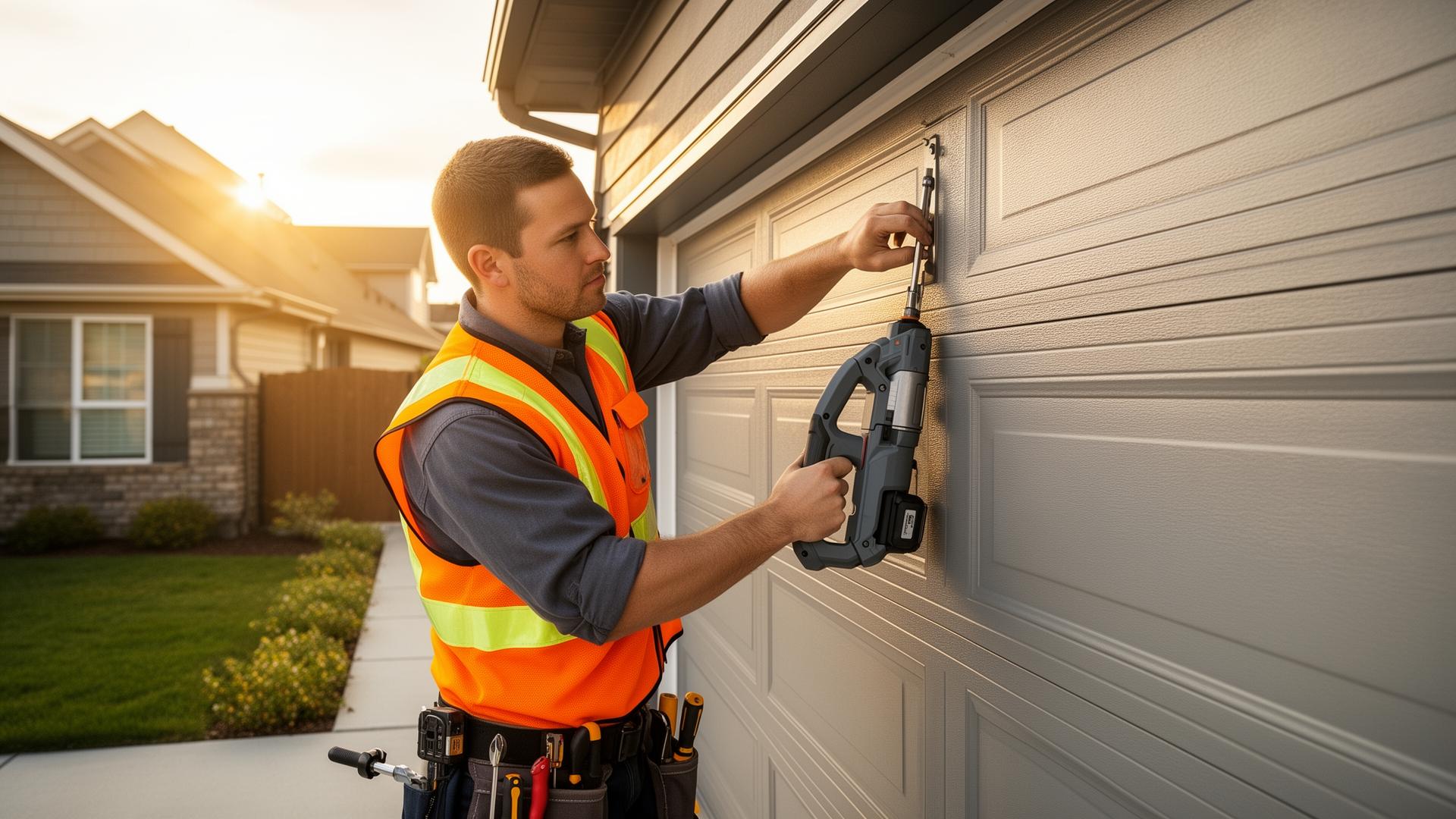 Professional garage door technician at work